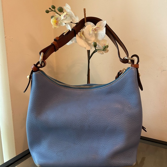 Dooney & Bourke Pebble Leather Sky Blue Shoulder Bag with Brown Accents - Picture 3 of 15